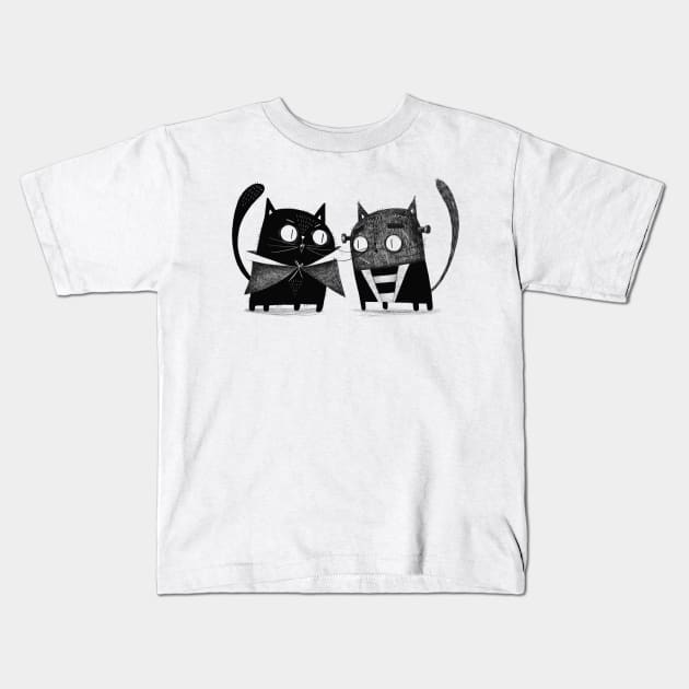 Cat Dracula and Frankencat Kids T-Shirt by Gummy Illustrations